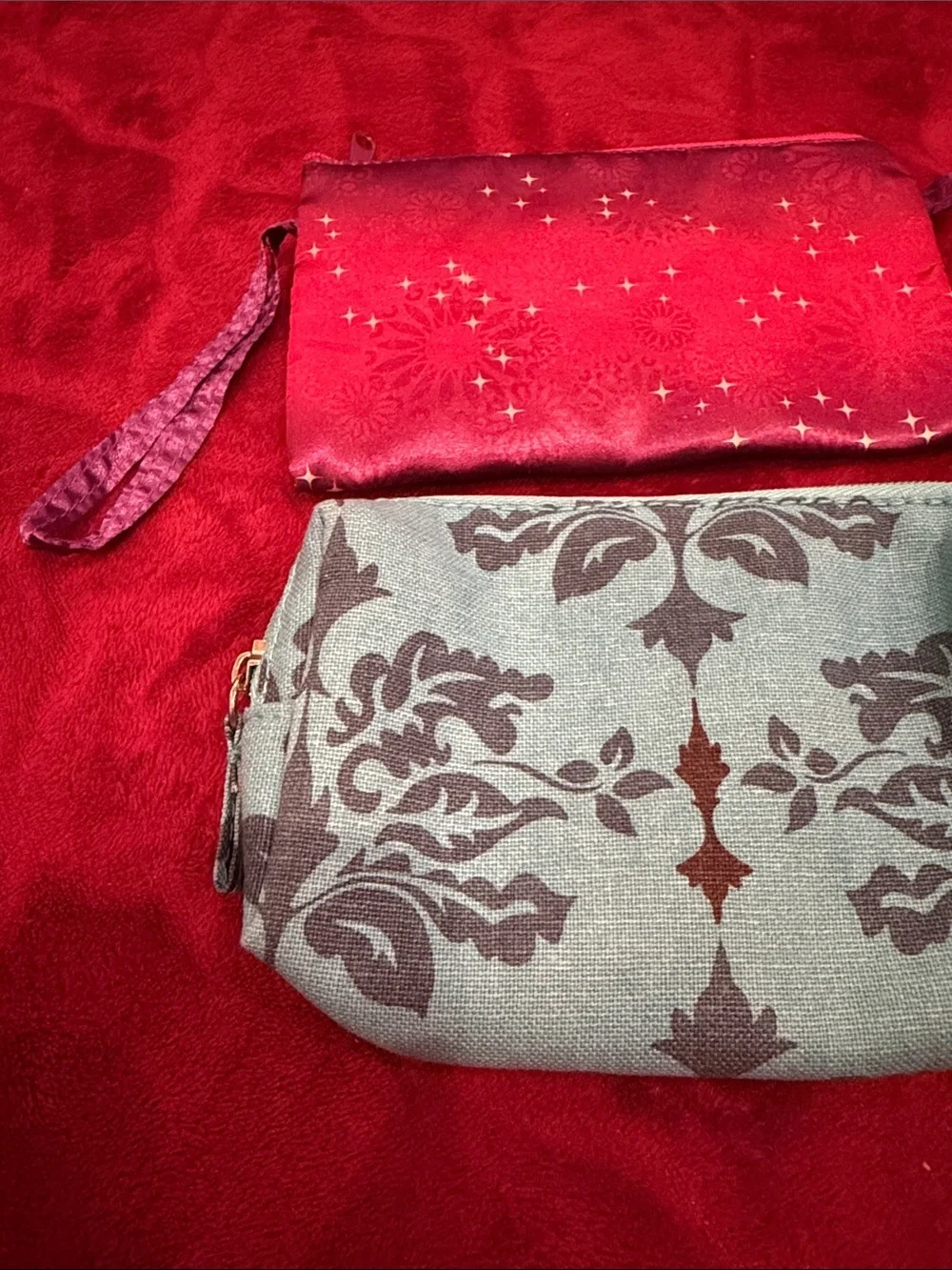 Lot of 2 Makeup Cosmetic Bags - Star Galaxy Wristlet & Y2K Contents by Allegro